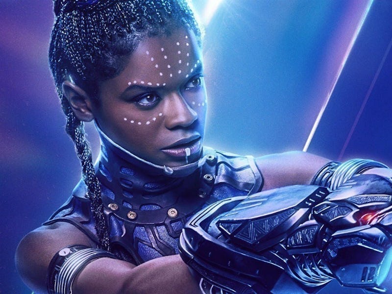 An actress Letitia Wright as a Shuri character from a Black Panther 2 movie