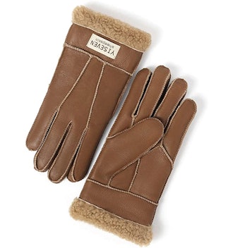 YISEVEN Winter Sheepskin Shearling Leather Gloves