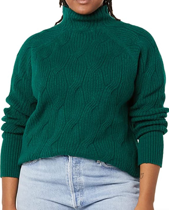 Amazon Essentials Women's Soft Touch Funnel Neck Cable Sweater