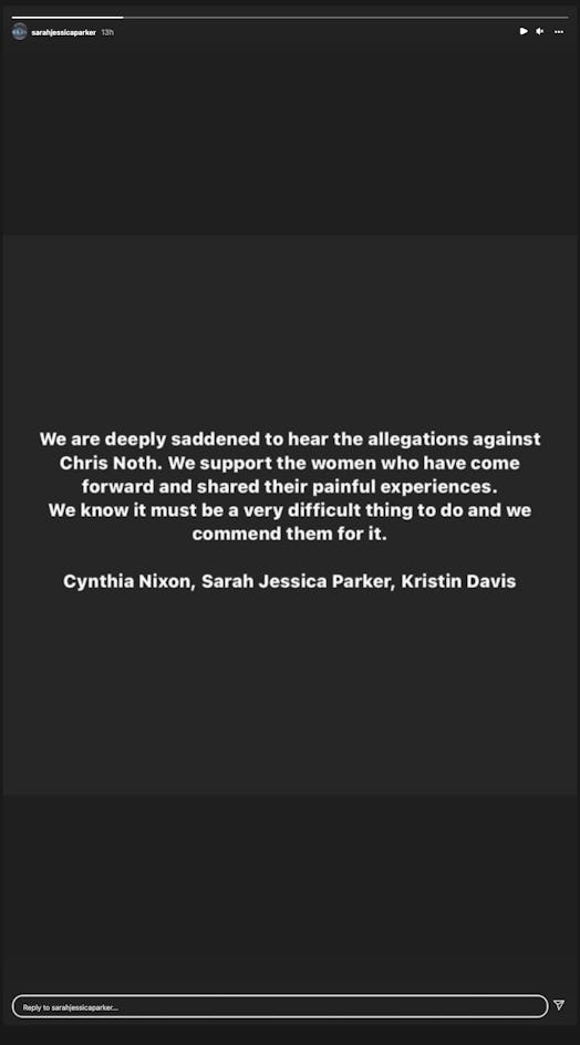 Cynthia Nixon's Instagram Story addressing Chris Noth 