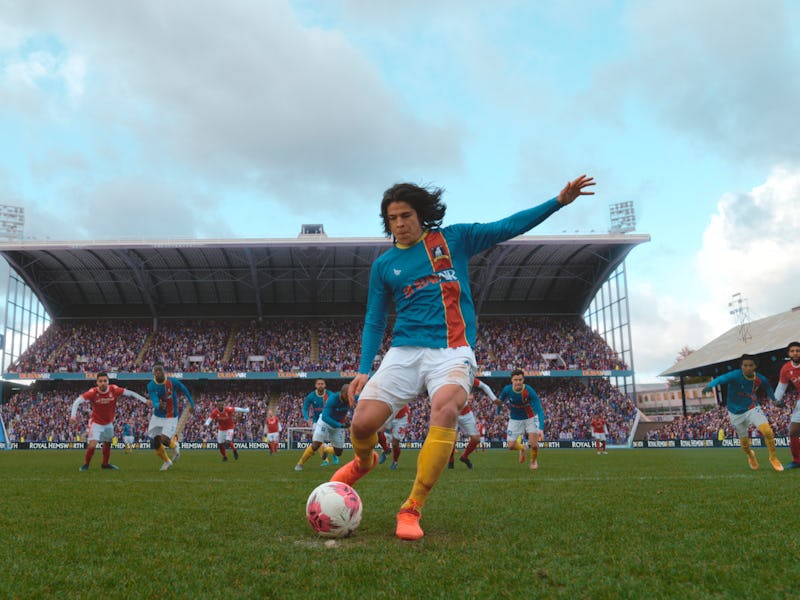 A scene from the show Ted Lasso during a soccer match