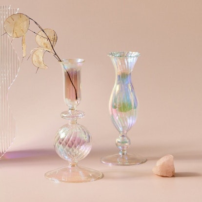 Glass pearl-colored candle holder