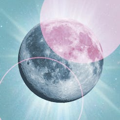 An illustration of the moon with a pink solar flare. Here's every zodiac sign's 2022 horoscope.