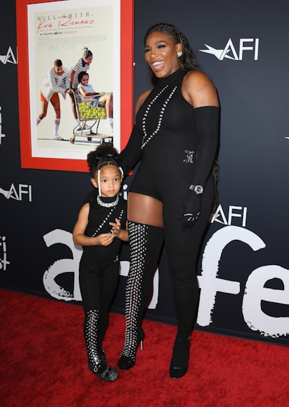 Olympia Ohanian Jr. and Serena Williams wearing catsuits.