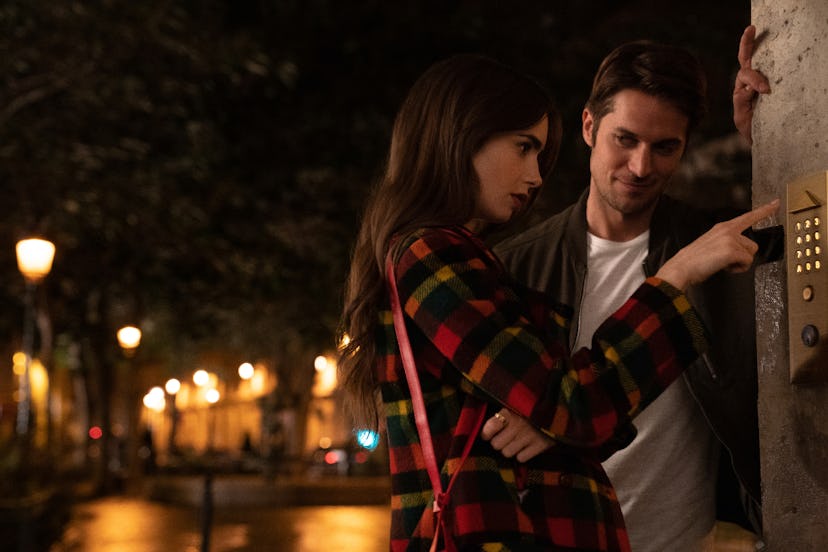 Emily (Lily Collins) finds a love interest in neighbor Gabriel (Lucas Bravo) in 'Emily in Paris' Sea...