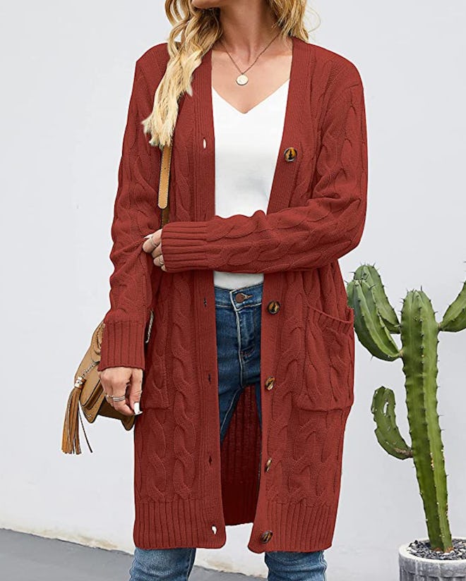 MEROKEETY Womens Cable Knit Long Cardigan