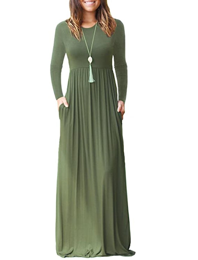 VIISHOW Long Sleeve Empire Waist Maxi Dress with Pockets