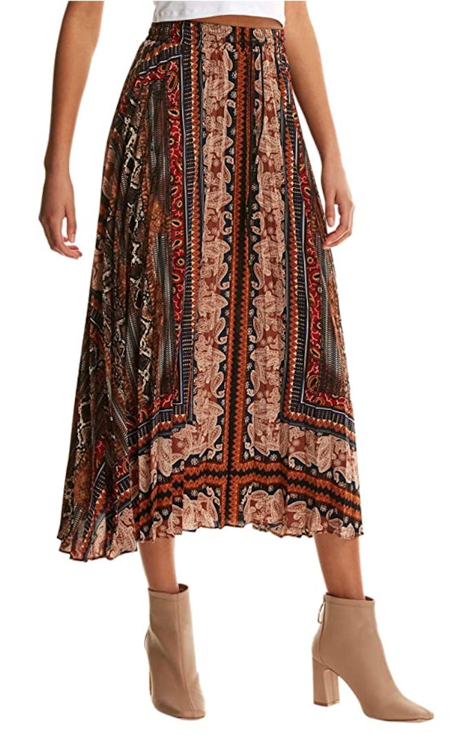 Floerns Scarf Print Pleated Midi Skirt