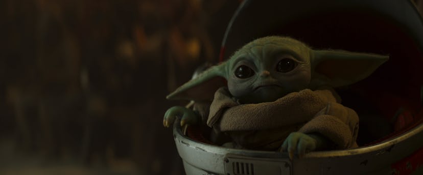 Baby Yoda sitting in a cradle in 'The Mandalorian'