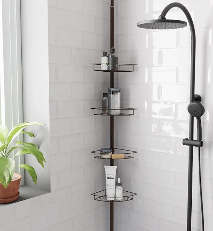 Zenna Home Shower Tension Pole Caddy, 4 Tier