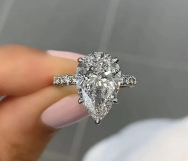 5 Carat Pear Moissanite Engagement Ring, Solid Gold