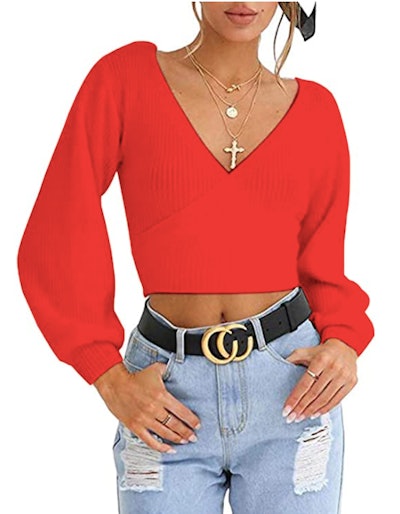 LOMON V-Neck Cropped Sweater 