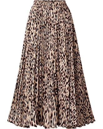 CHARTOU A-Line Leopard Print Pleated Midi Skirt