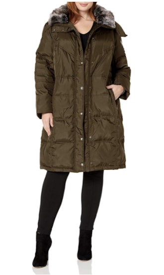 London Fog Plus Size Mid-Length Down Coat with Hood
