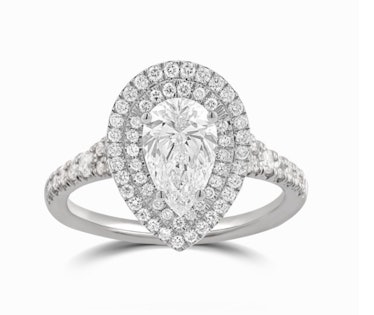 Arista 0.88 ct Pear Swarovski Diamonds Women's Double Halo Engagement Ring Sterling Silver