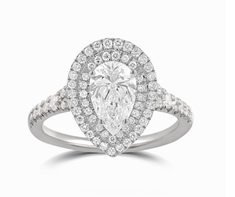 Arista 0.88 ct Pear Swarovski Diamonds Women's Double Halo Engagement Ring Sterling Silver