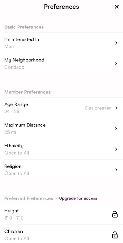 A screenshot of setting up your hinge profile.