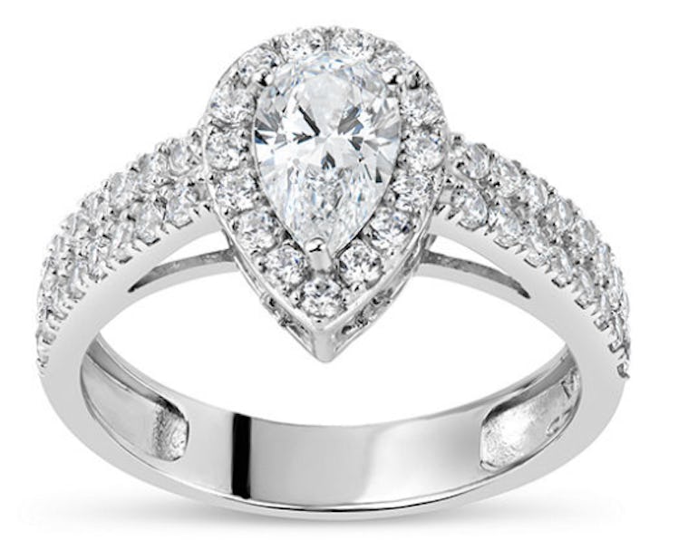 DiamonArt® White Cubic Zirconia Sterling Silver Pear Engagement Ring