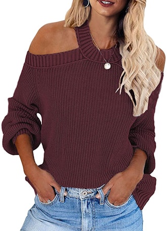 Dokotoo Long-Sleeved Halter Neck Cutout Sweater