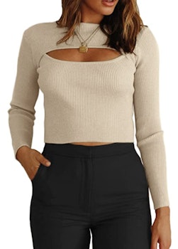 CHYRII Cutout Ribbed Pullover Sweater
