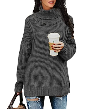 PrinStory Turtleneck Chunky Knit Pullover Sweater