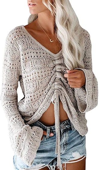 Saodimallsu Crochet Drawstring Sweater