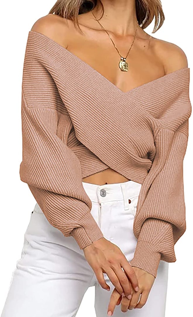 BTFBM Cropped Wrap-Front Sweater