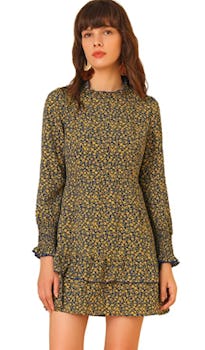 Allegra K Floral A-Line Ruffle Layer Mini Dress