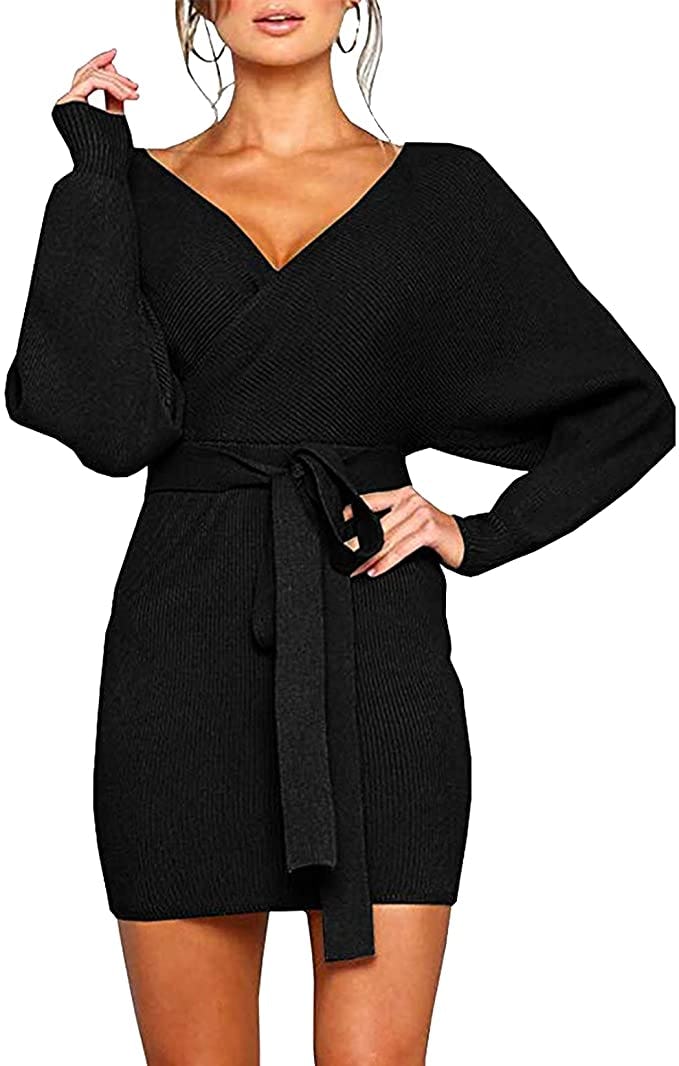 Mansy Batwing Mock Wrap Sweater Dress