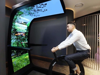 LG Display's indoor exercise bike concept with three OLED displays
