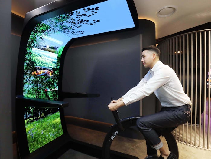 LG Display's indoor exercise bike concept with three OLED displays