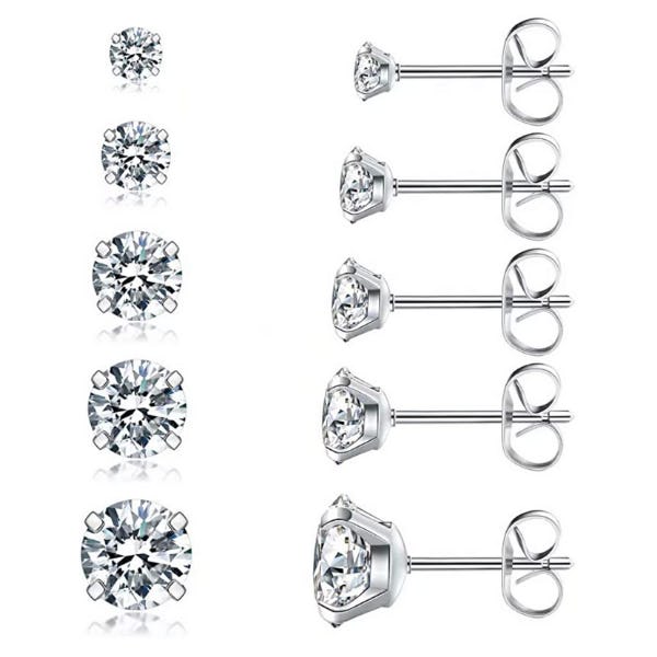 Wssxc Cubic Zirconia Stud Earrings (5 Pairs)