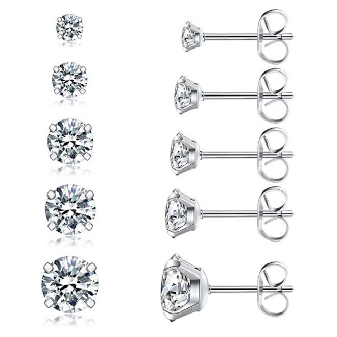 Wssxc Cubic Zirconia Stud Earrings (5 Pairs)