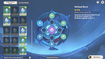 The fragment selection screen from the Genshin Impact Energy Amplifier Fruition event.