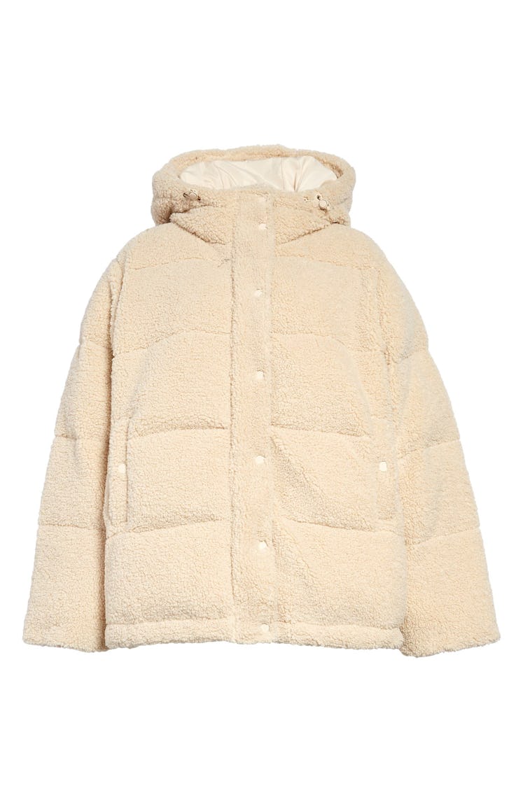 faux shearling puffer jacket by Good American