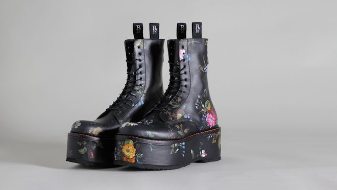Black floral combat boots by R13