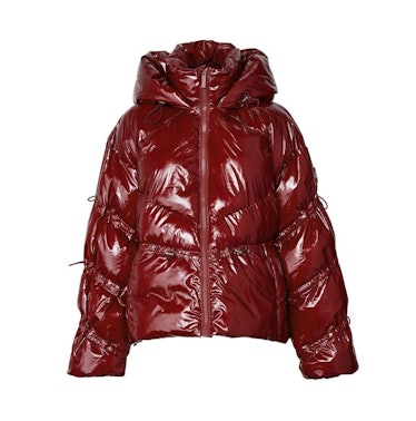 red patent puffer jacket by Alo