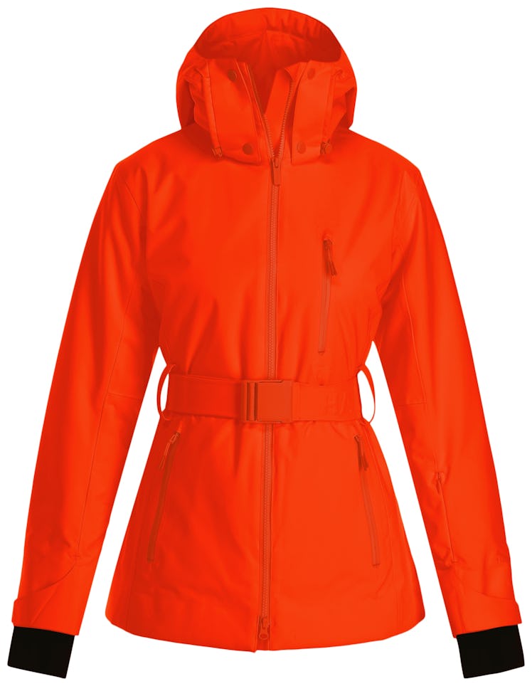 Red orange puffer ski jacket by Halfdays