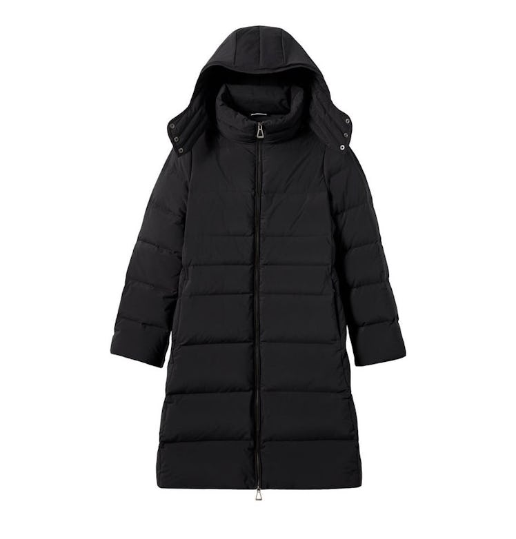 Black knee length puffer coat by Aether