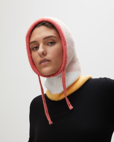 Color Block White & Yellow Knitted Hood