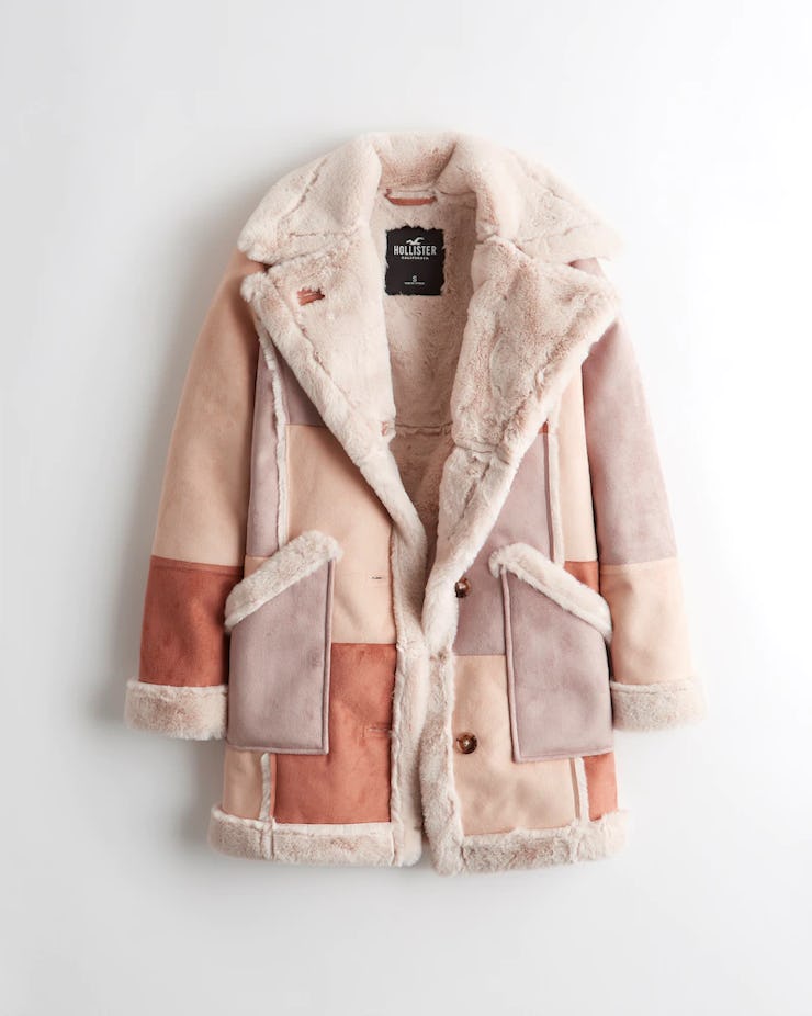 Faux Shealring Patchwork Coat