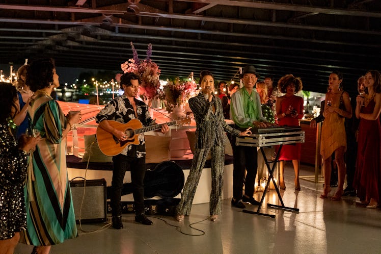 Kevin Dias as Benoit, Ashley Park as Mindy, Jin Xuan Mao as Etienne in Emily in Paris
