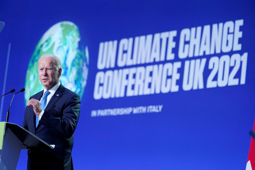 President Biden speaks at COP26, the United Nations climate conference, in November in Glasgow, Scot...