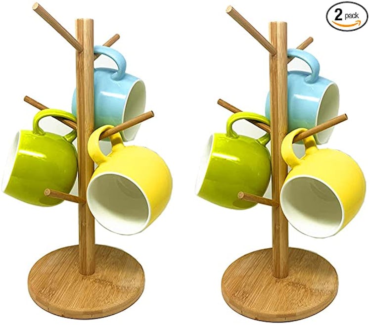 Tsyware Bamboo Wood Mug Rack Tree (2 Pack)