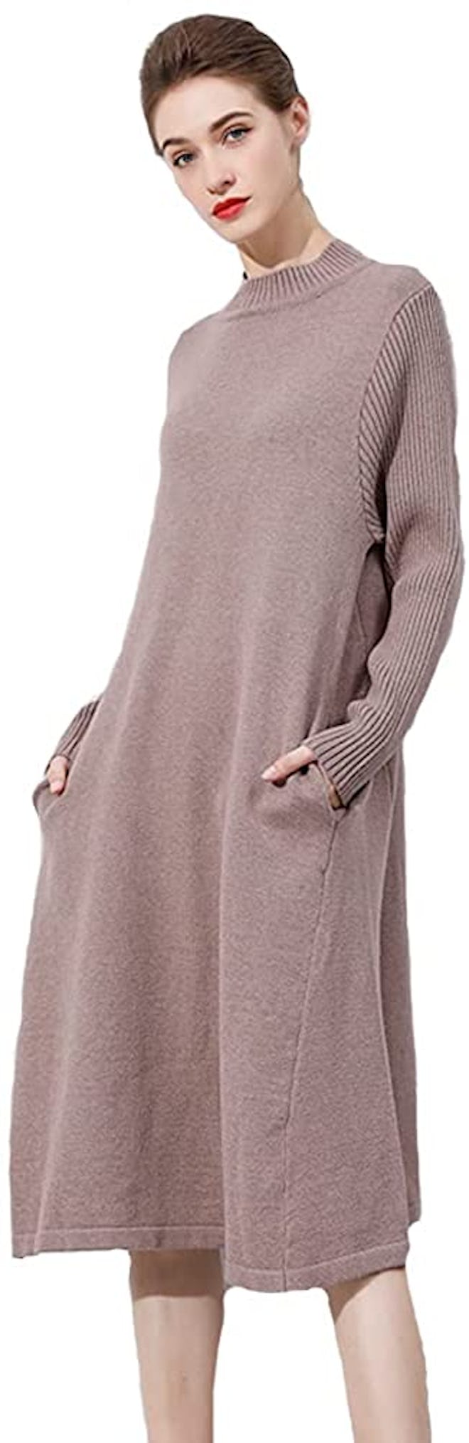 This sweater dress doubles as an extra-long tunic. 