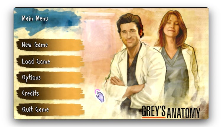 The menu screen for the 'Grey's Anatomy' game