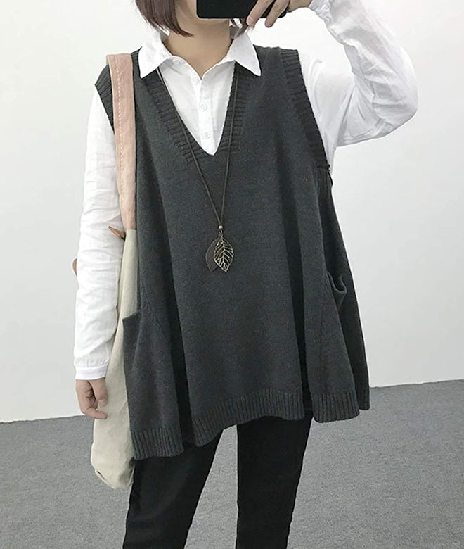 This swingy tunic sweater vest with pockets is cute and practical.