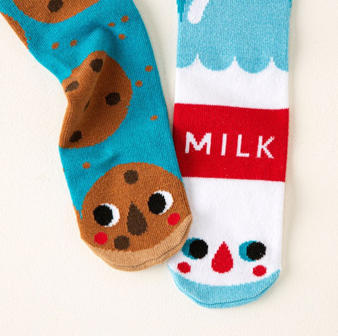 A pair of fun mismatched milk and cookies socks is a great Valentine's Day gift for kids.