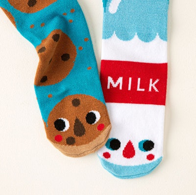 A pair of fun mismatched milk and cookies socks is a great Valentine's Day gift for kids.