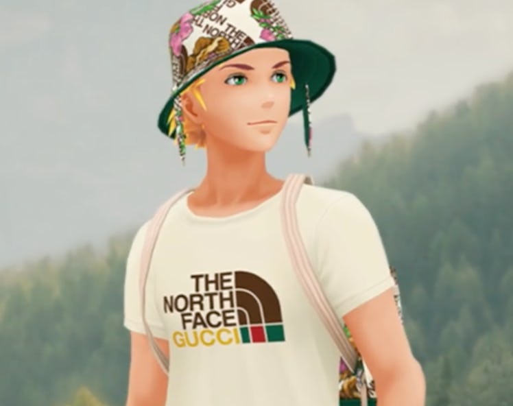 A Pokémon Go player wearing The North Face x Gucci